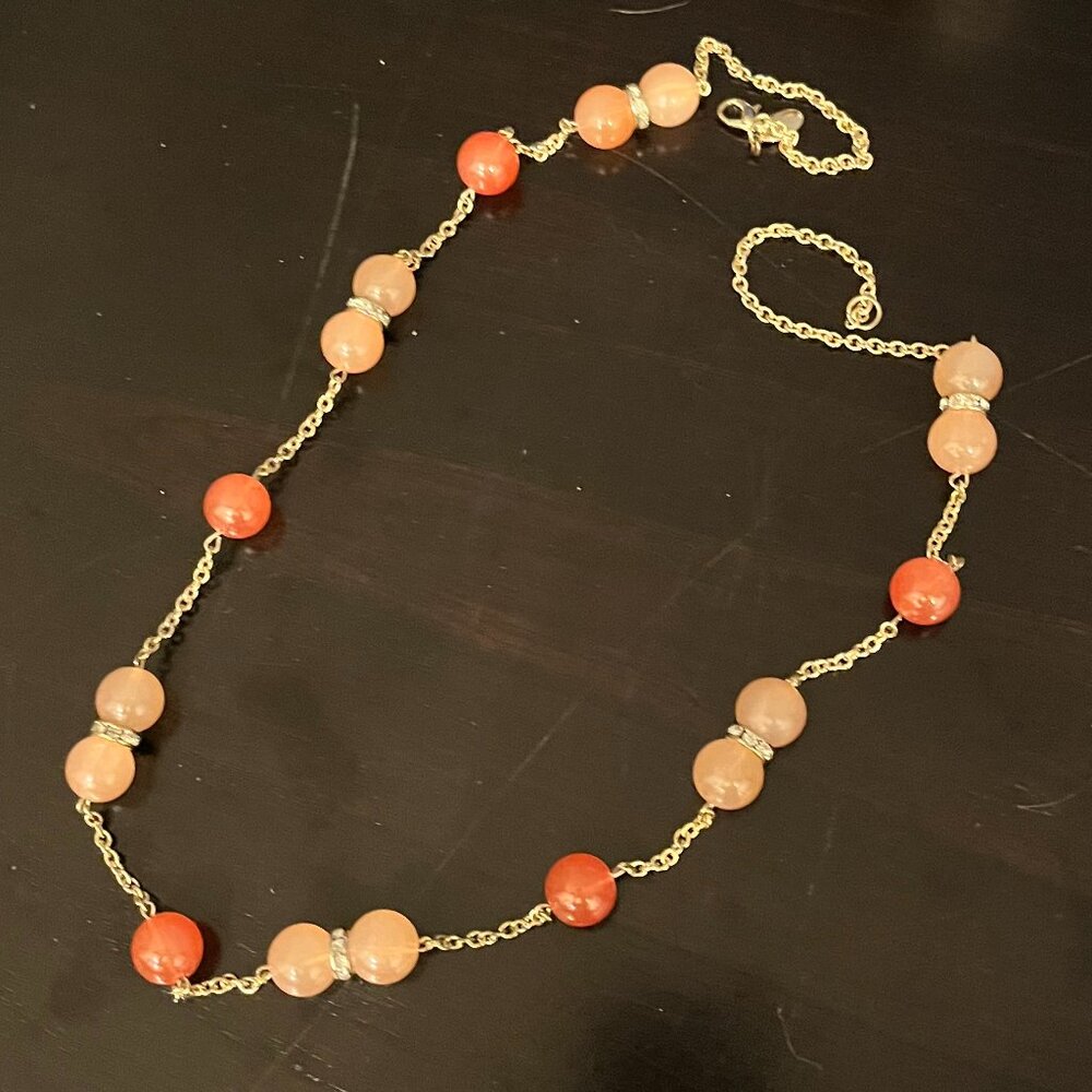 Gold-Tone Beaded Necklace with Peach & Coral Beads